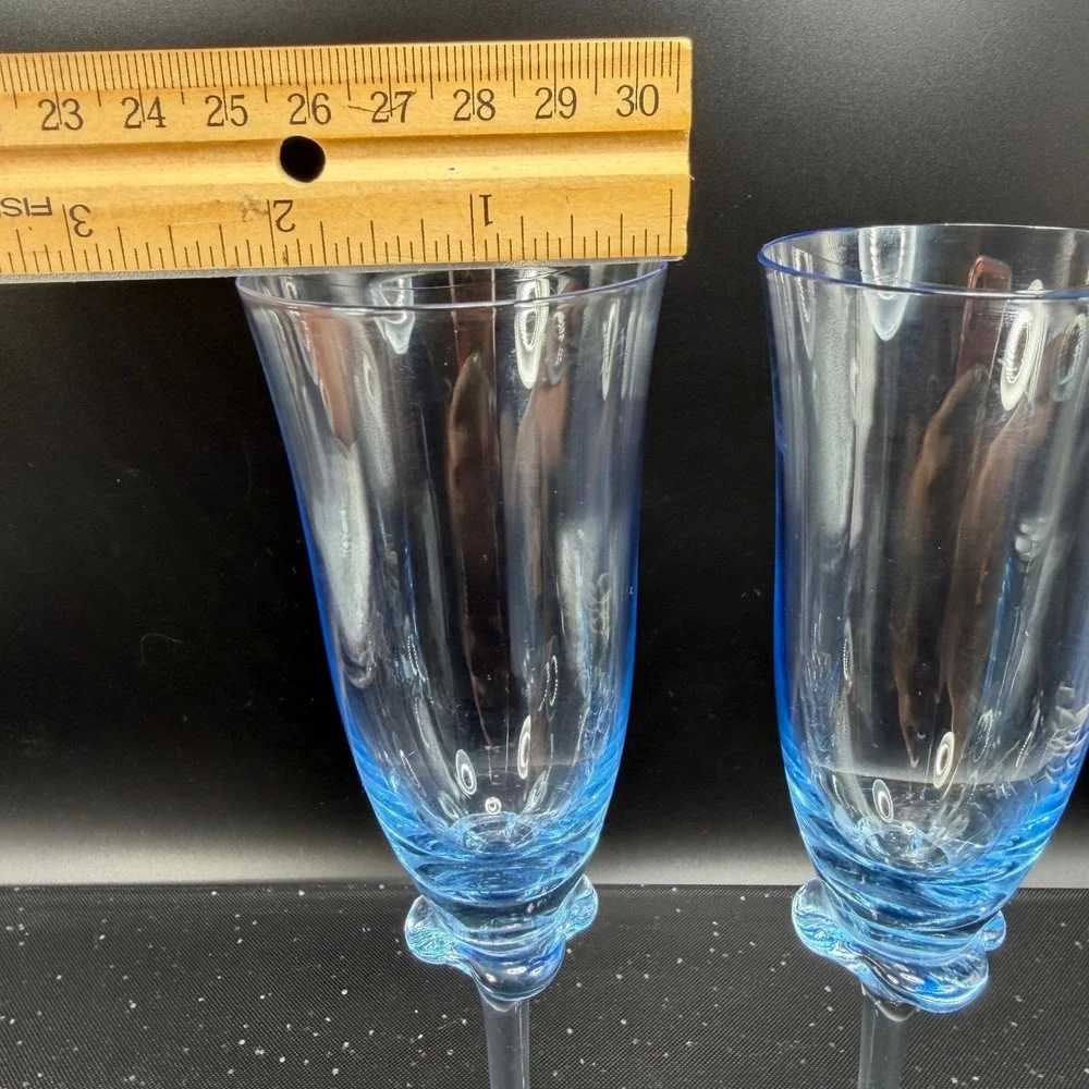 Cristal D'Arques Blue Champagne Flutes Set of 2 Lead Crystal 9.5 Inch Tall Glass